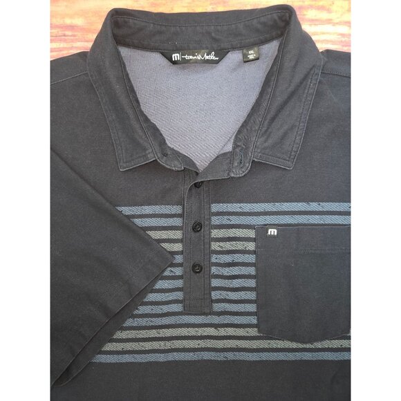 Travis Mathew XXL Mens Polo Shirt Black Striped Pima Cotton Blend Slim Fit - Picture 4 of 8